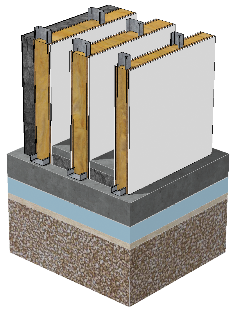 Stahlleichtbau Wandaufbau — 3D-Schnittzeichnung